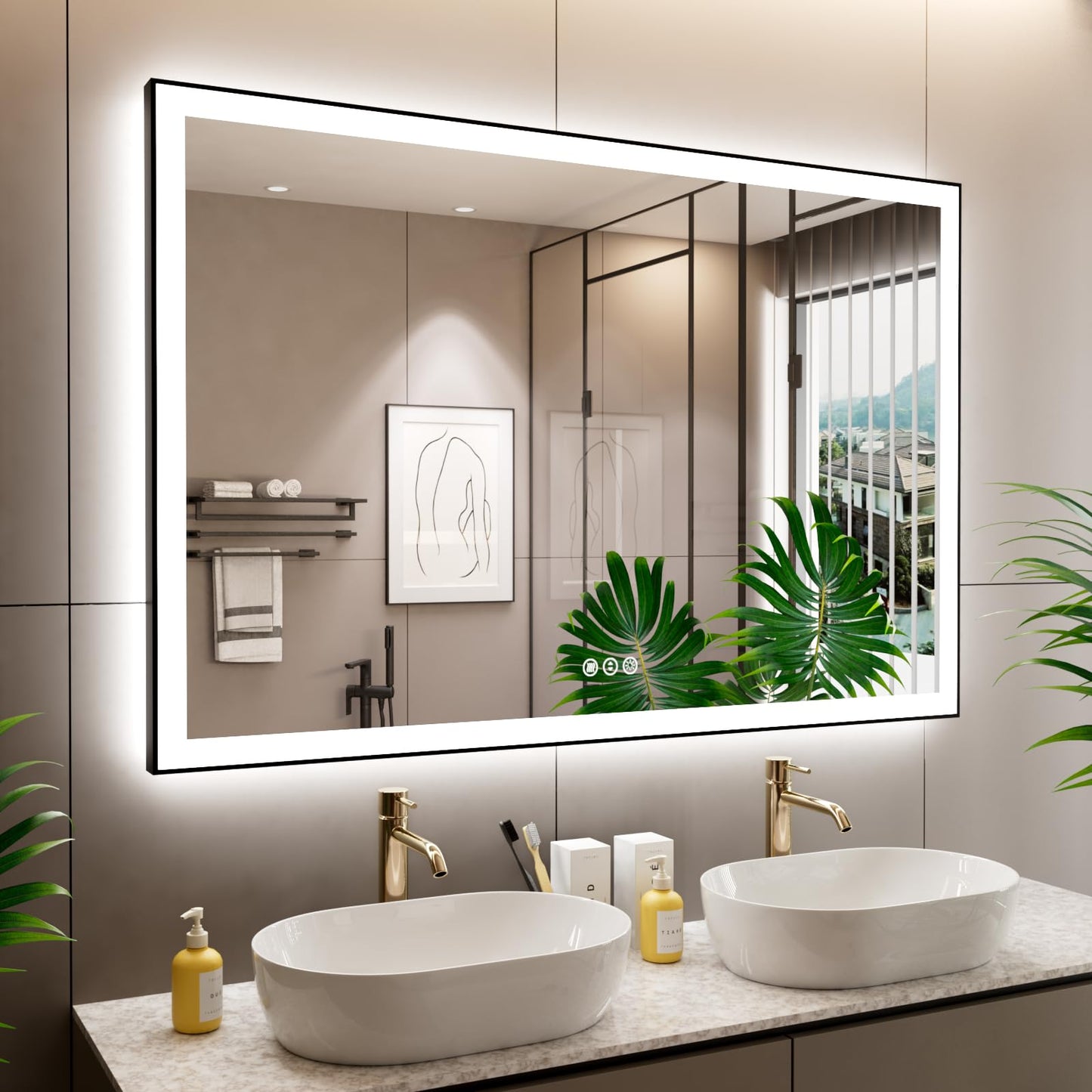 72x32 Gold LED Bathroom Mirror