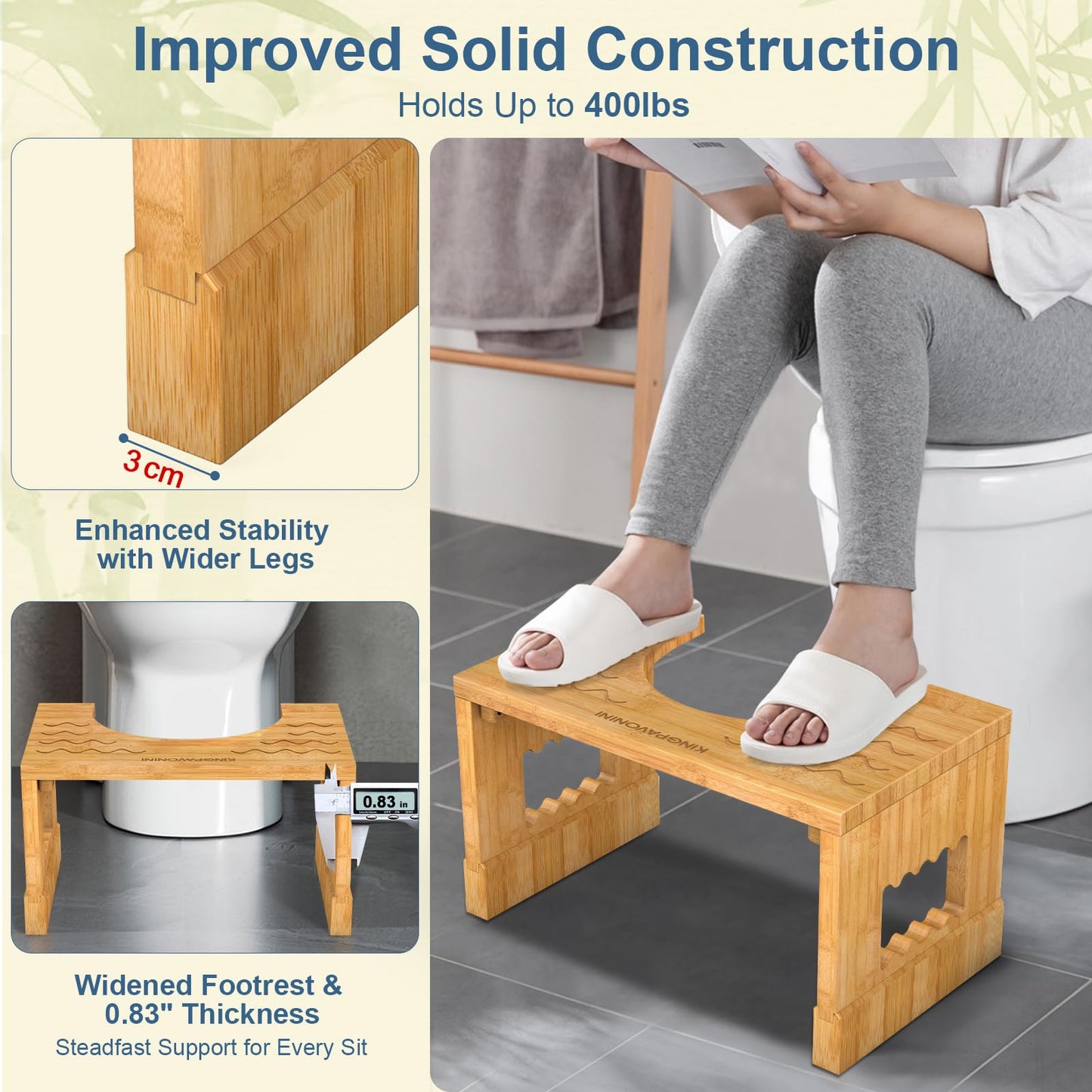 Adjustable Bamboo Toilet Stool – 7"/9"