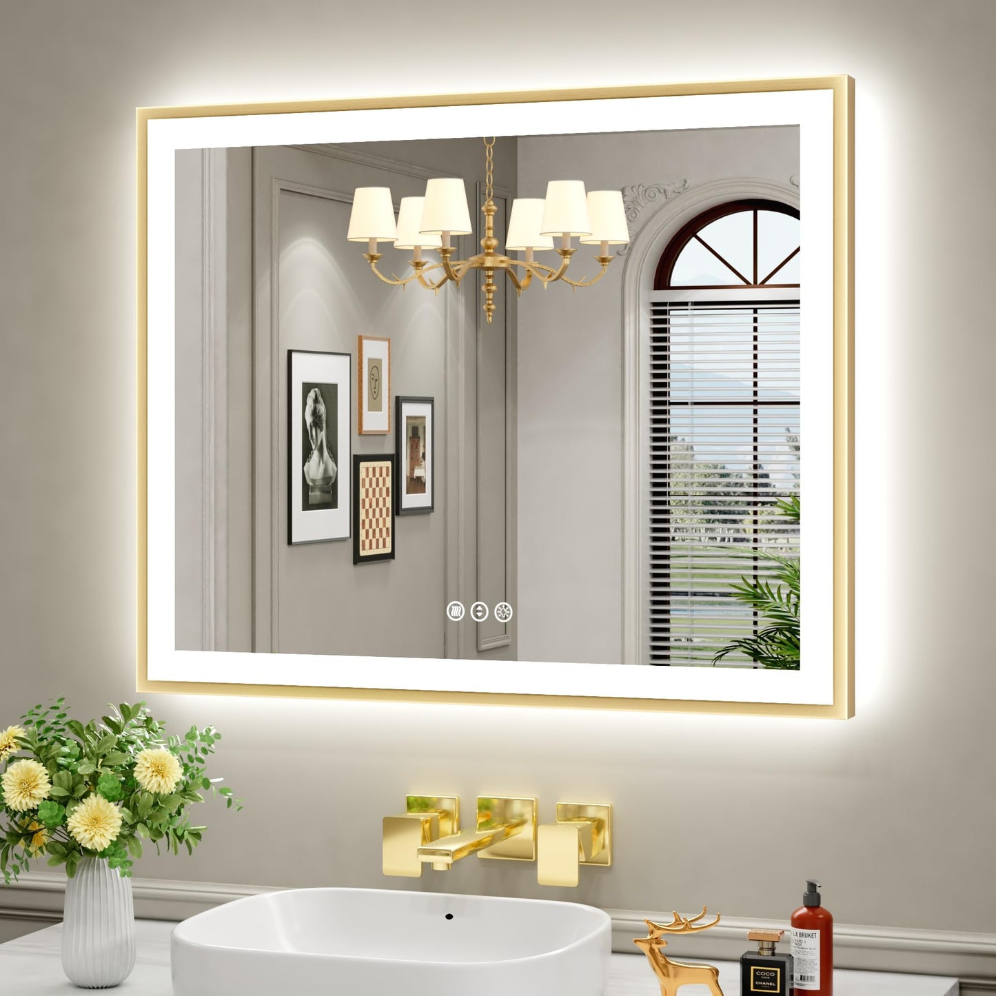 72x32 Gold LED Bathroom Mirror