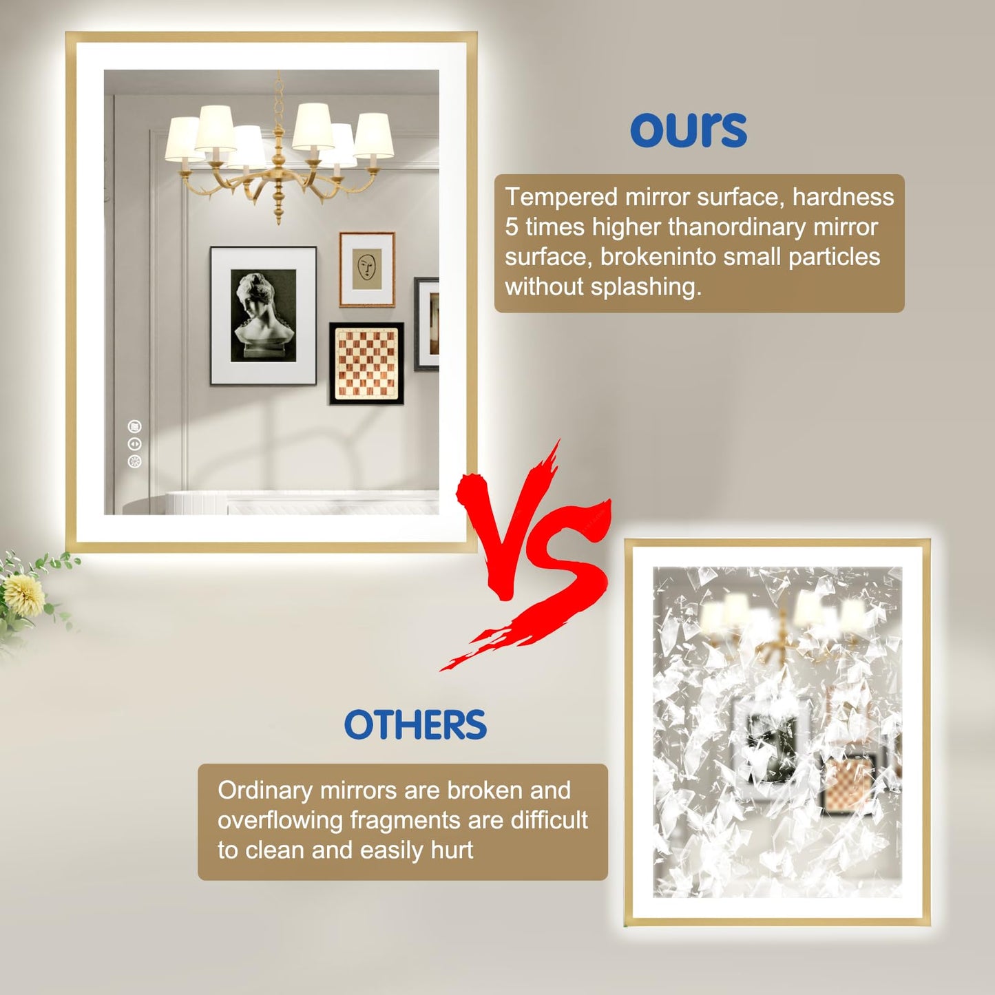 72x32 Gold LED Bathroom Mirror