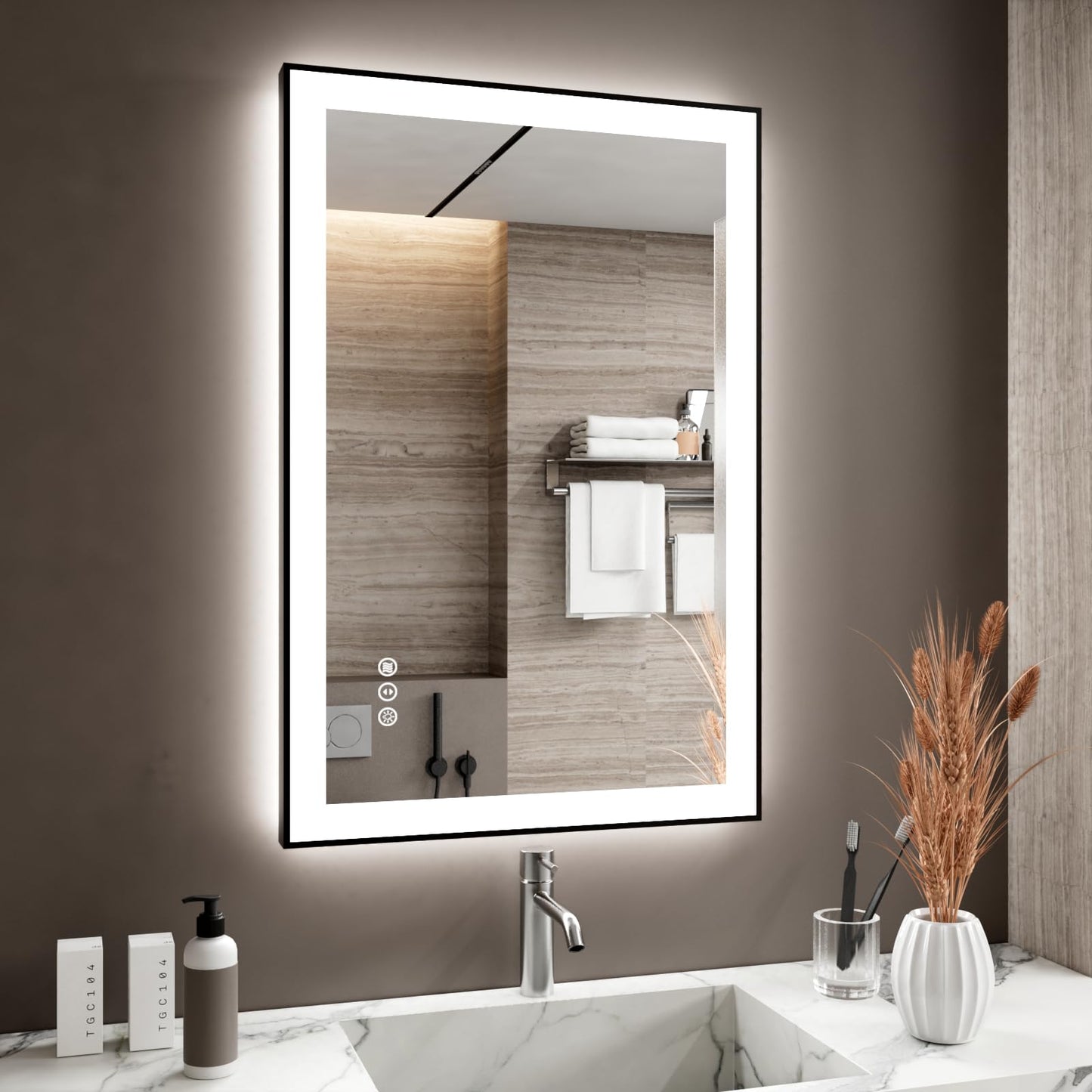 72x32 Gold LED Bathroom Mirror