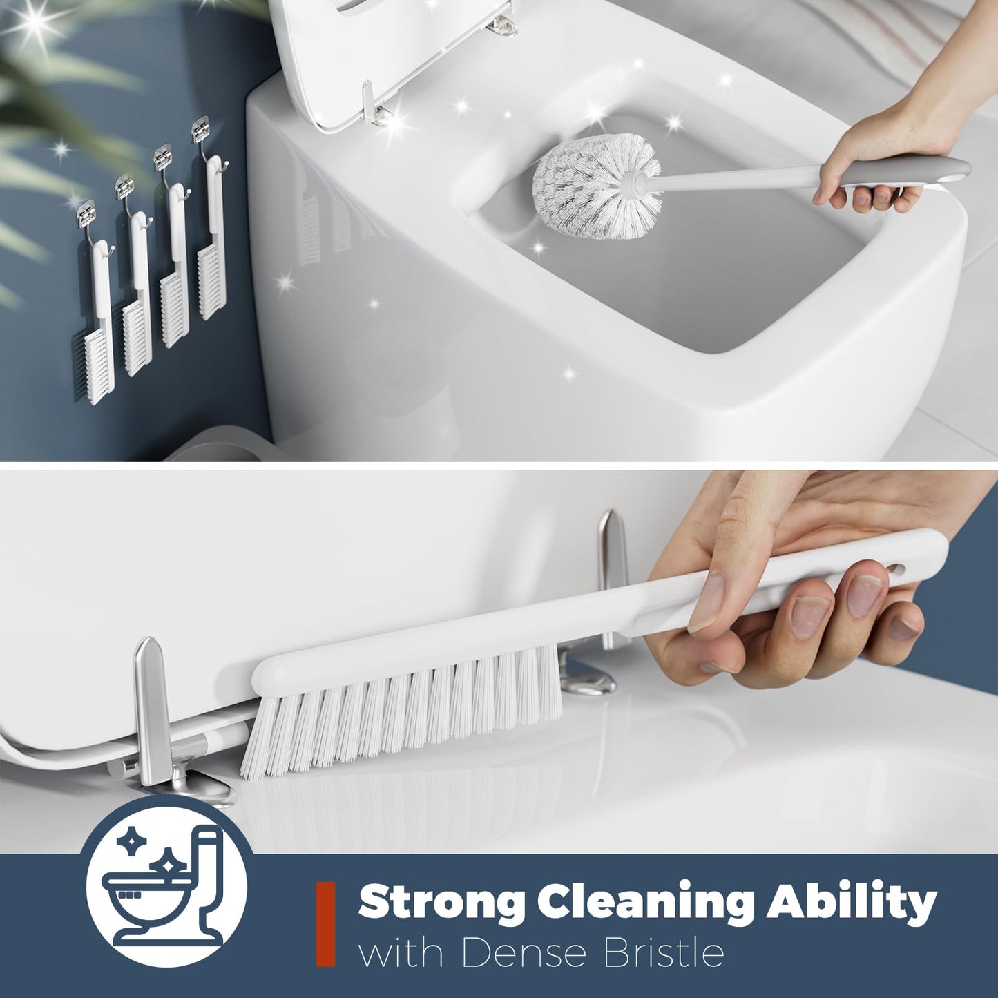 4-Pack Toilet Brush & Holder Set, White