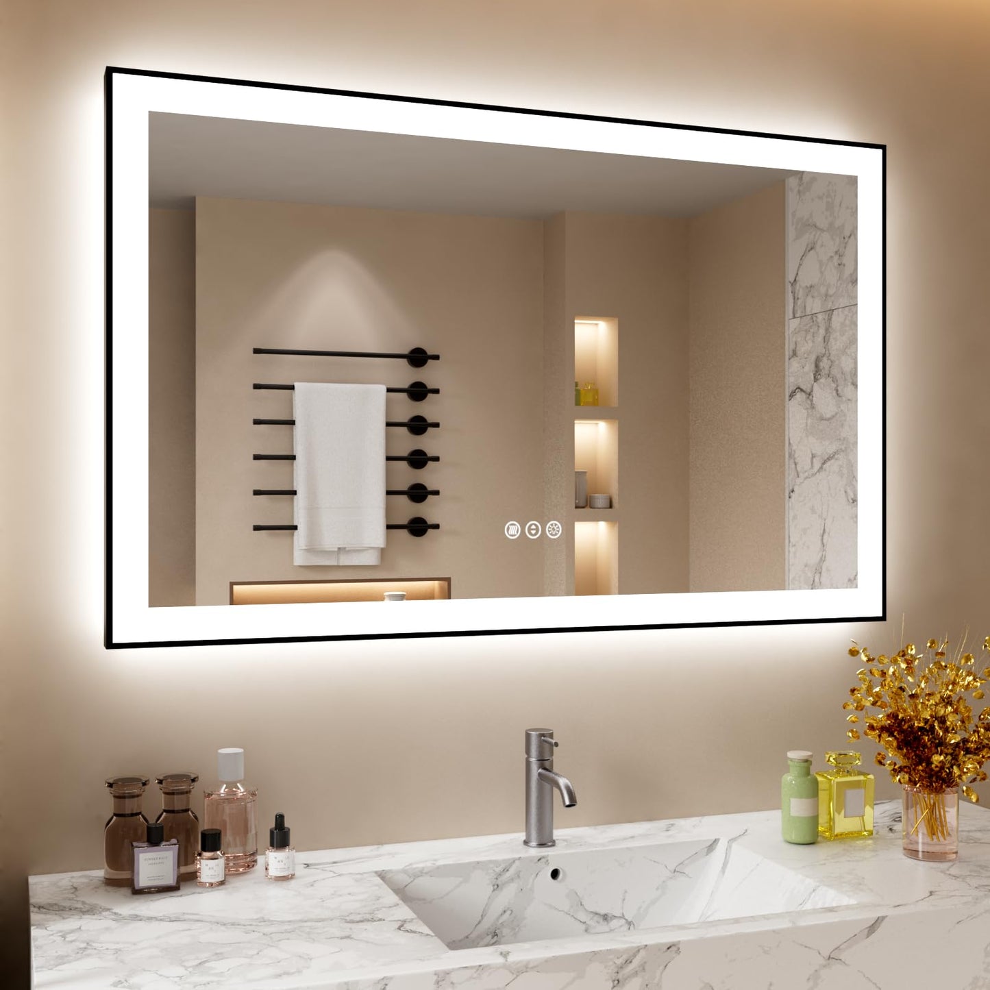 72x32 Gold LED Bathroom Mirror