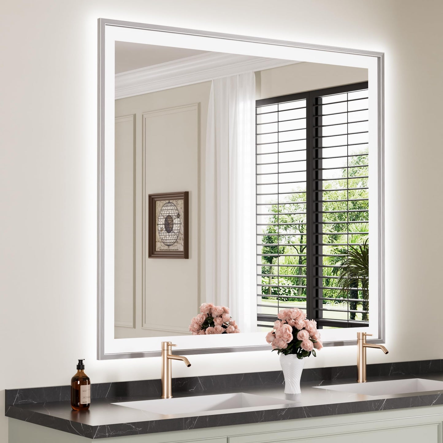72x32 Gold LED Bathroom Mirror