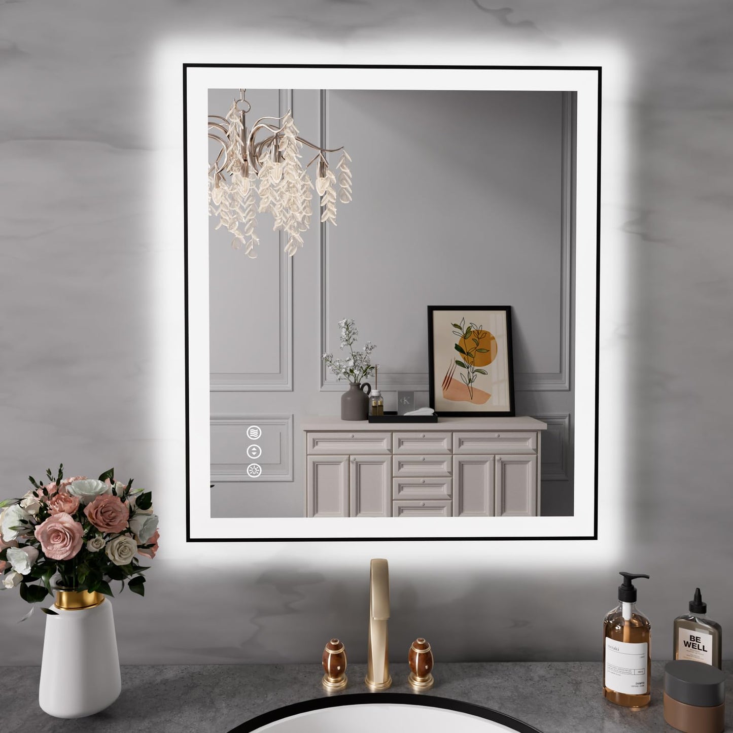 72x32 Gold LED Bathroom Mirror