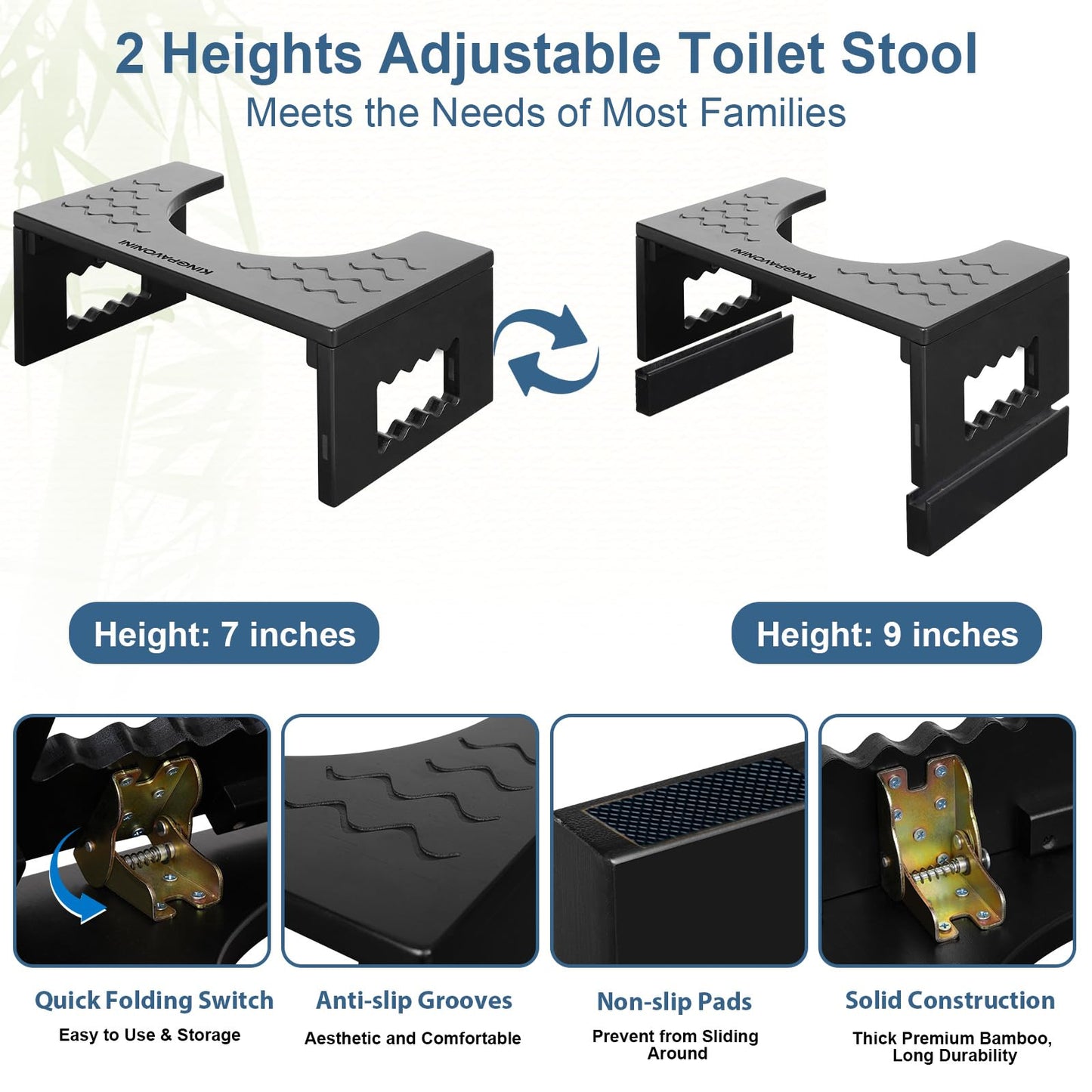 Adjustable Bamboo Toilet Stool – 7"/9"