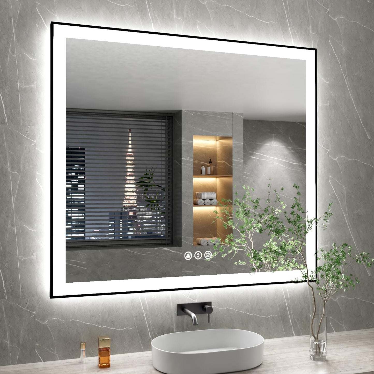 72x32 Gold LED Bathroom Mirror