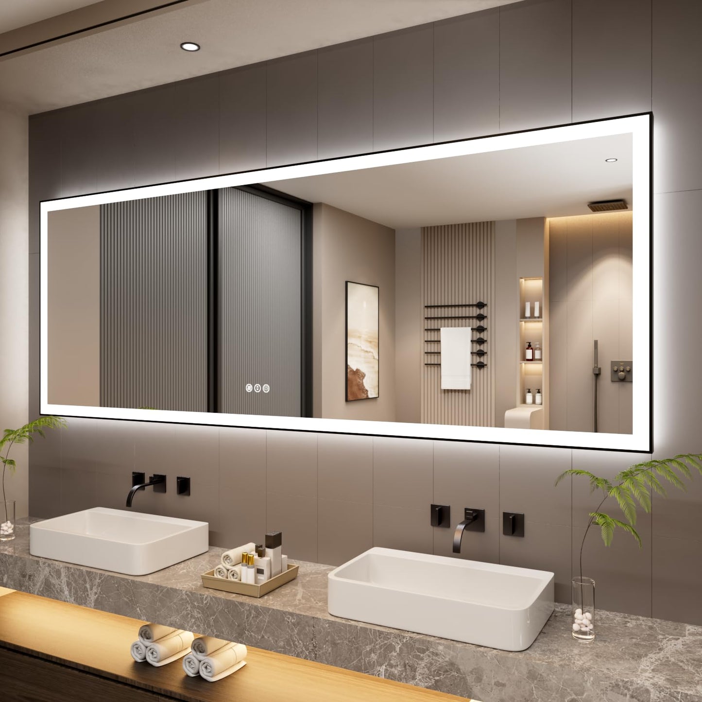 72x32 Gold LED Bathroom Mirror