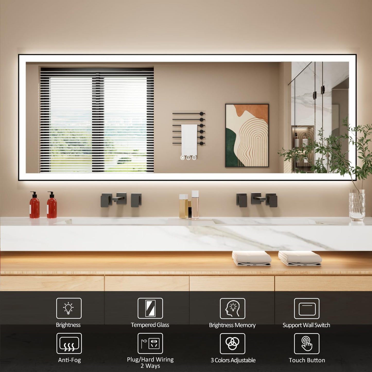 72x32 Gold LED Bathroom Mirror