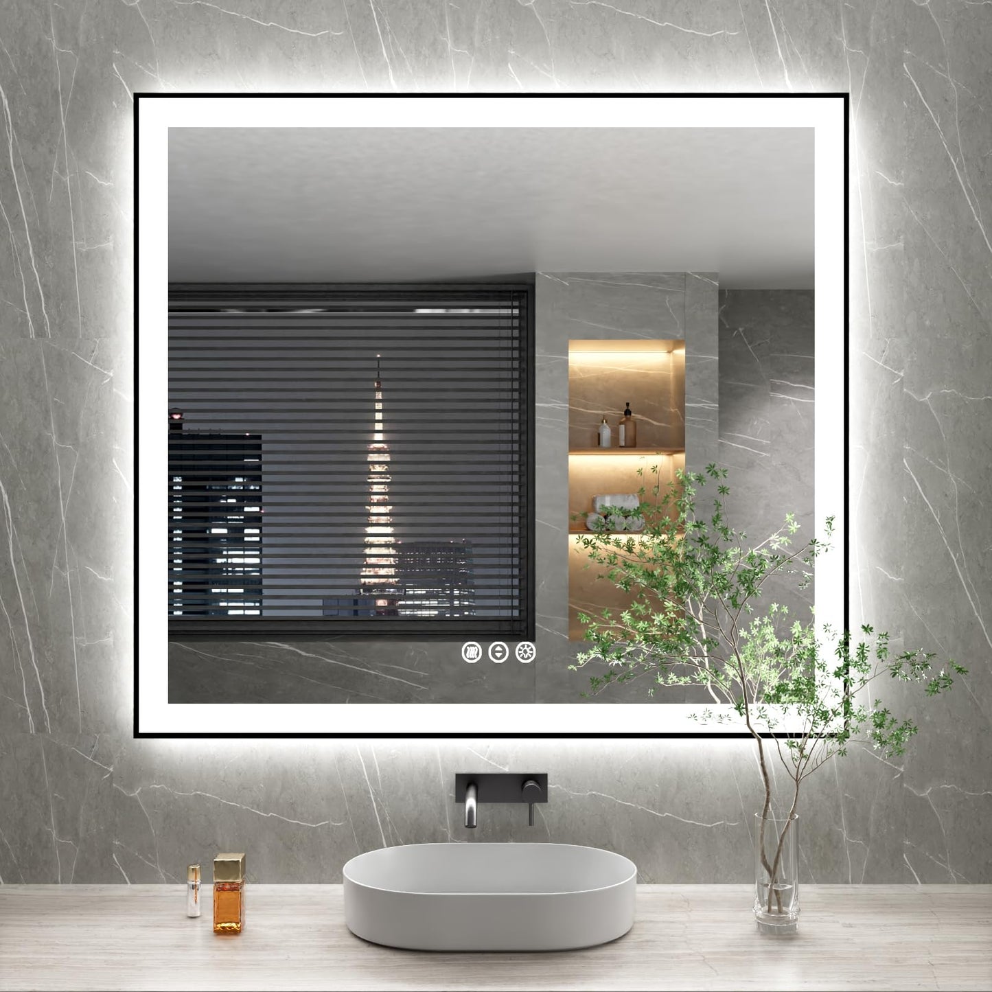 72x32 Gold LED Bathroom Mirror