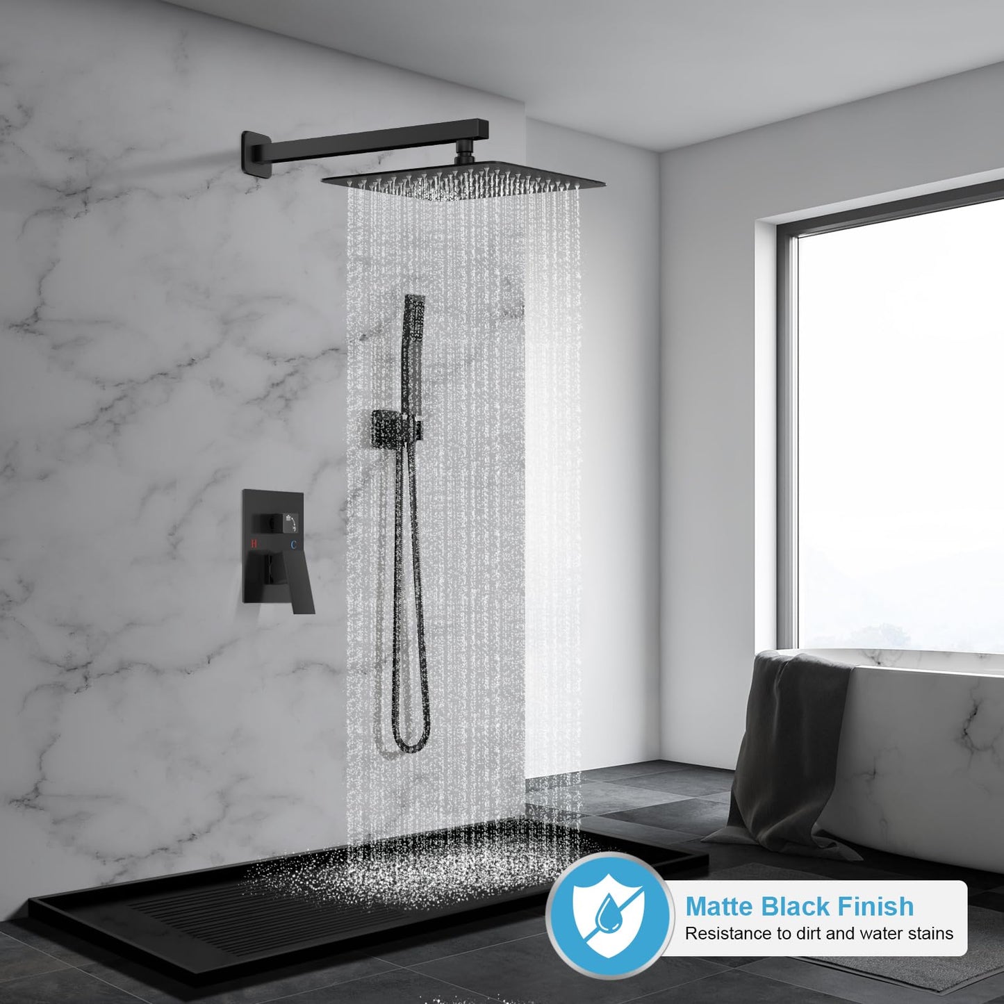 Black Shower Faucet Set - 10"