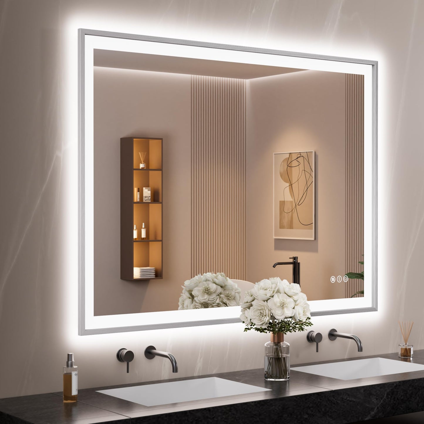 72x32 Gold LED Bathroom Mirror