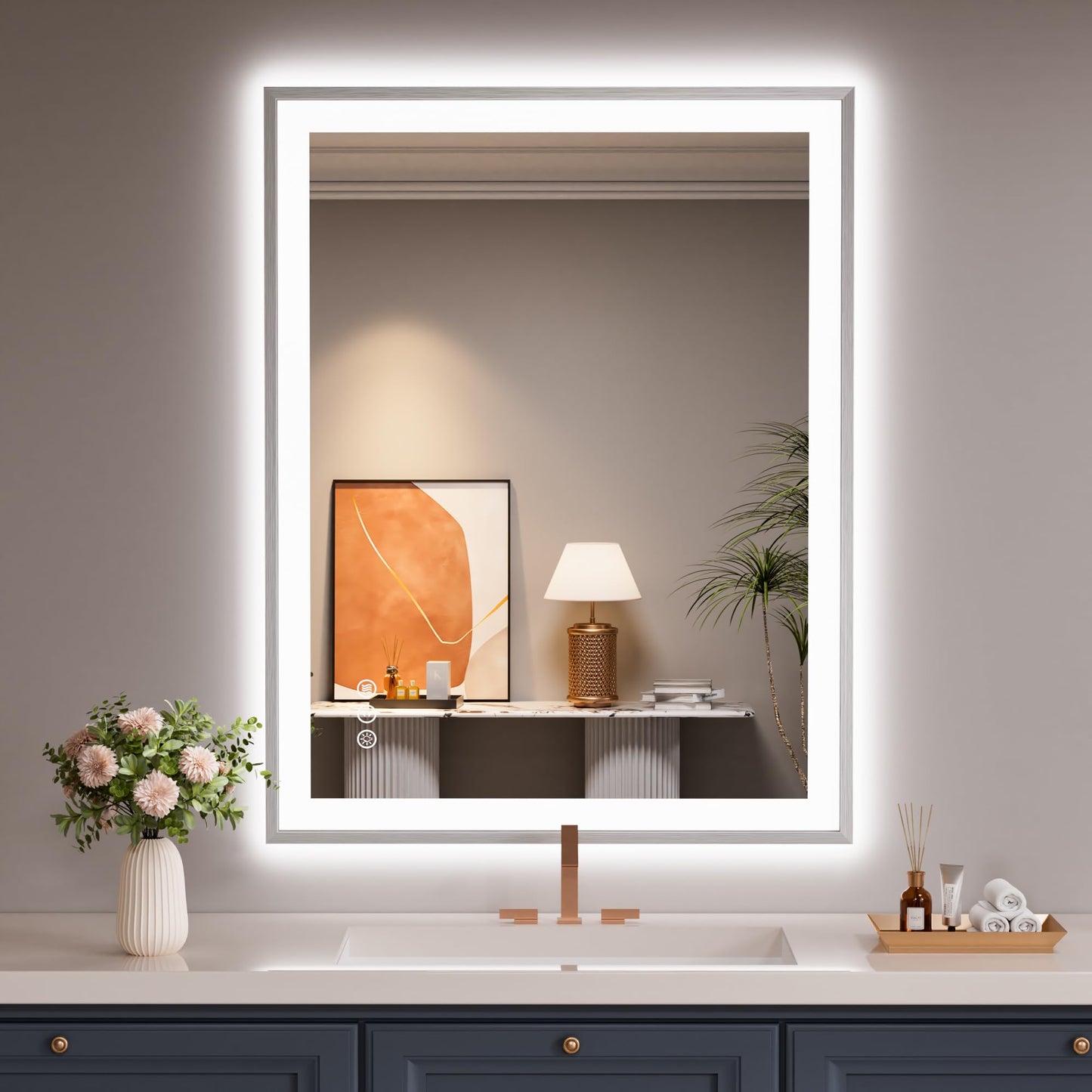 72x32 Gold LED Bathroom Mirror