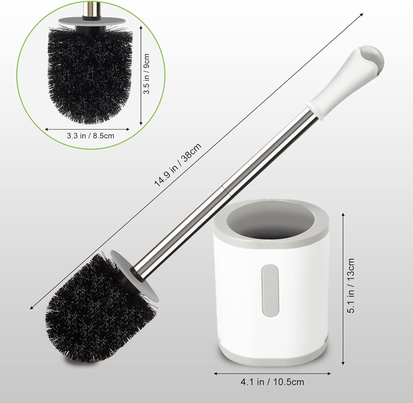 Compact Toilet Brush & Holder, White & Grey