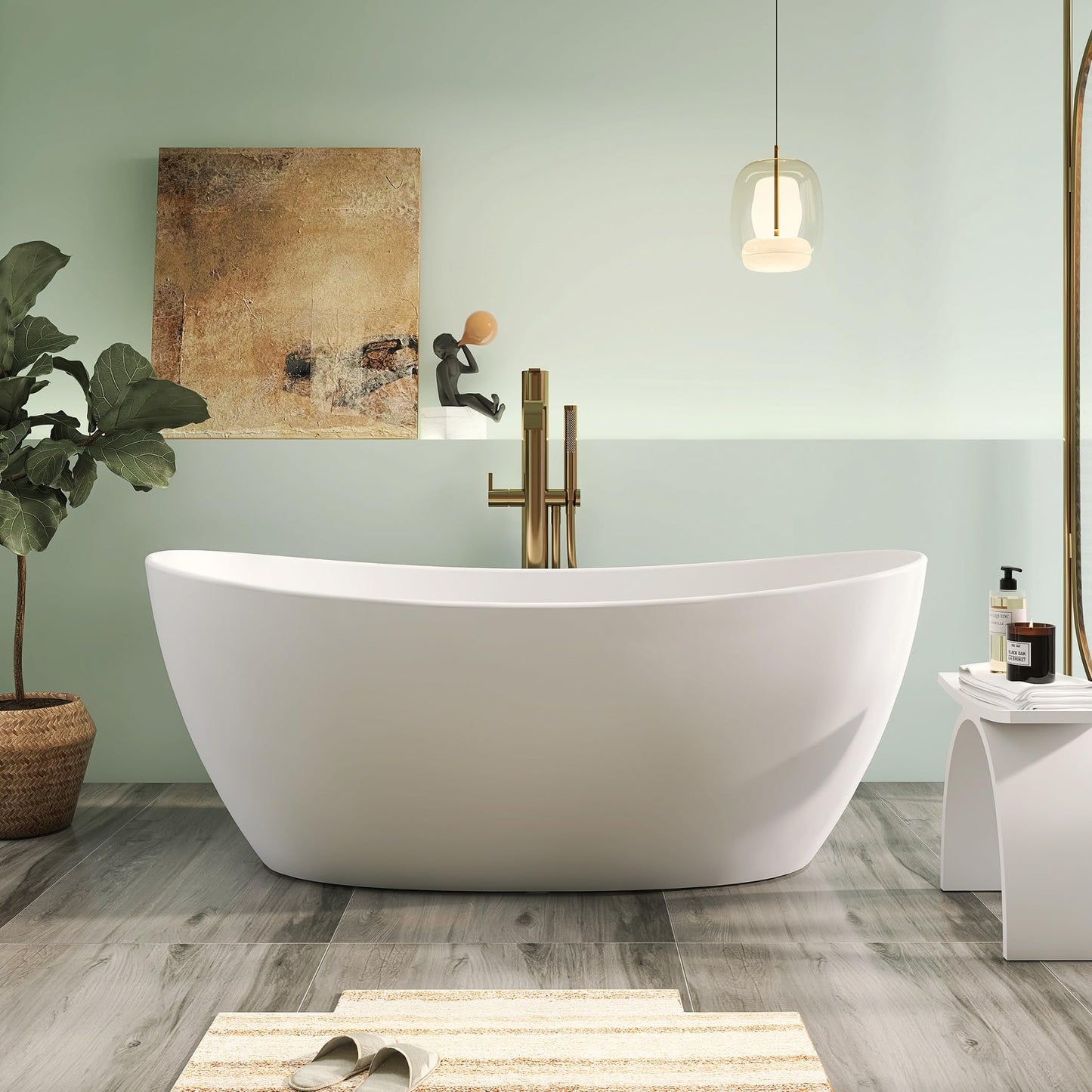 65" Solid Surface Tub - Cream