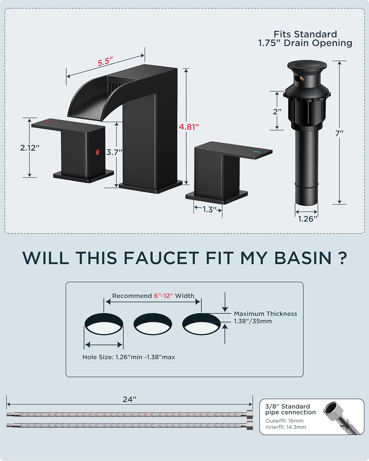 FORIOUS Matte Black Bathroom Faucet