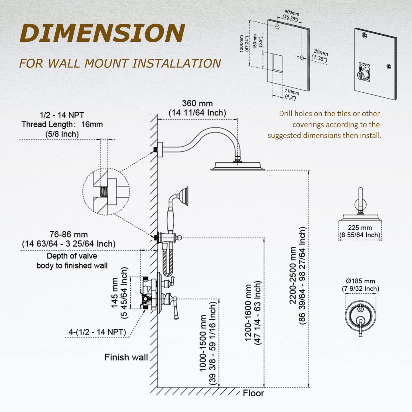 Rain Shower System – Brushed Gold