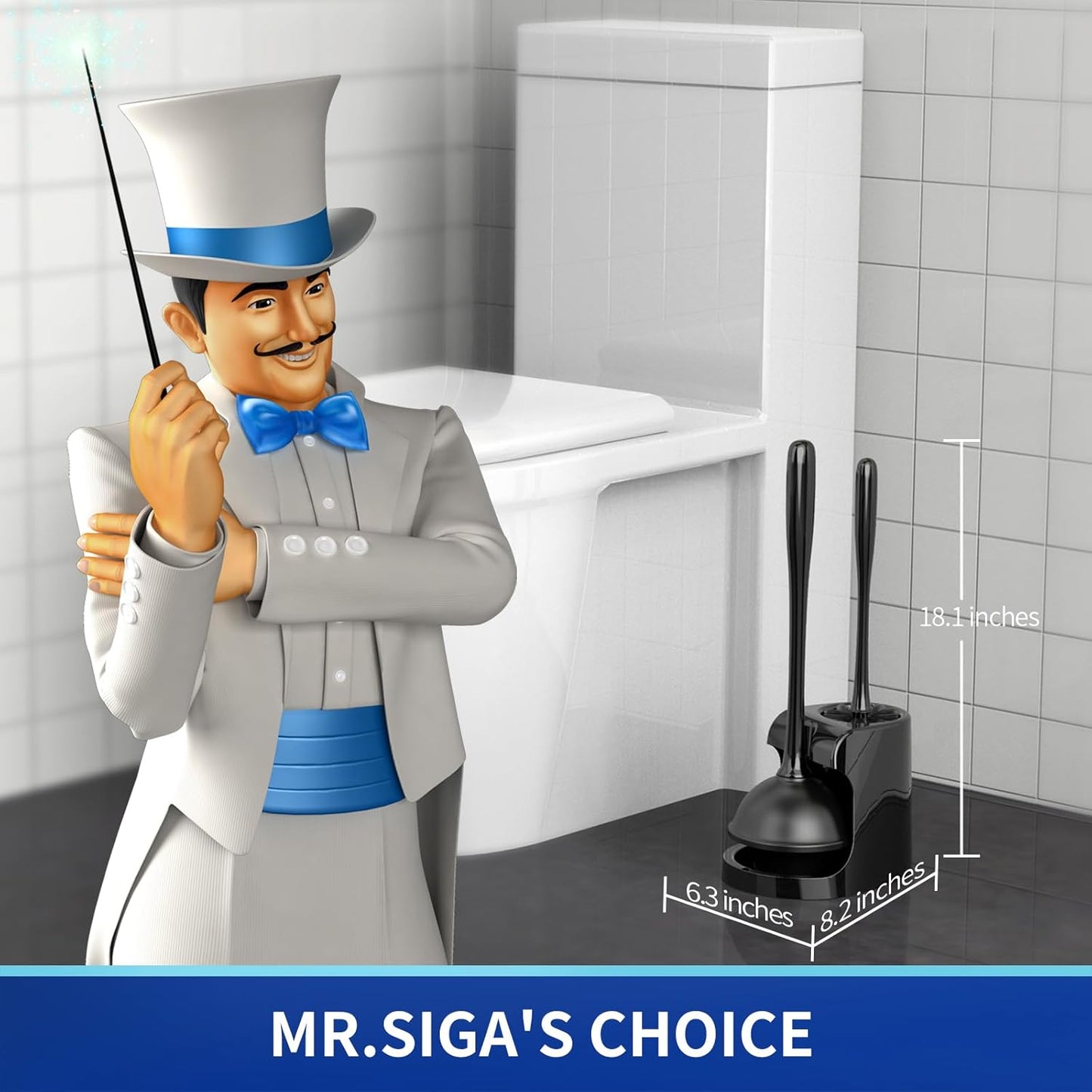 MR.SIGA Toilet Plunger & Brush Combo, Black