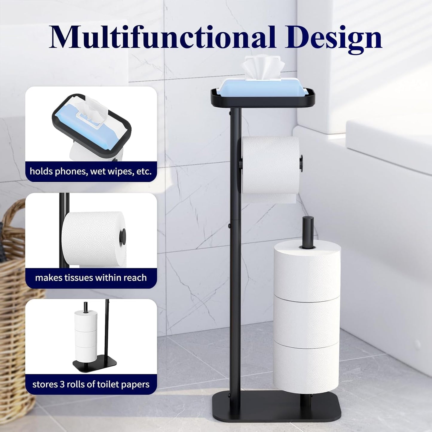 Kitsure Free-Standing Toilet Paper Holder, Black