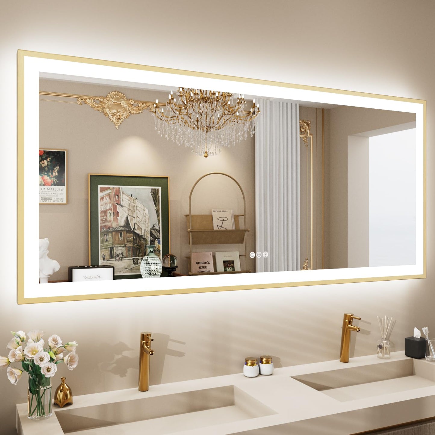 72x32 Gold LED Bathroom Mirror