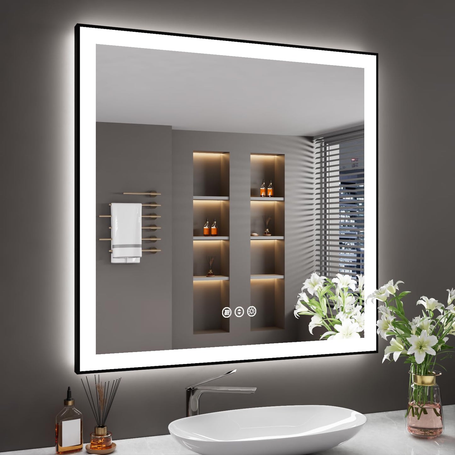 72x32 Gold LED Bathroom Mirror