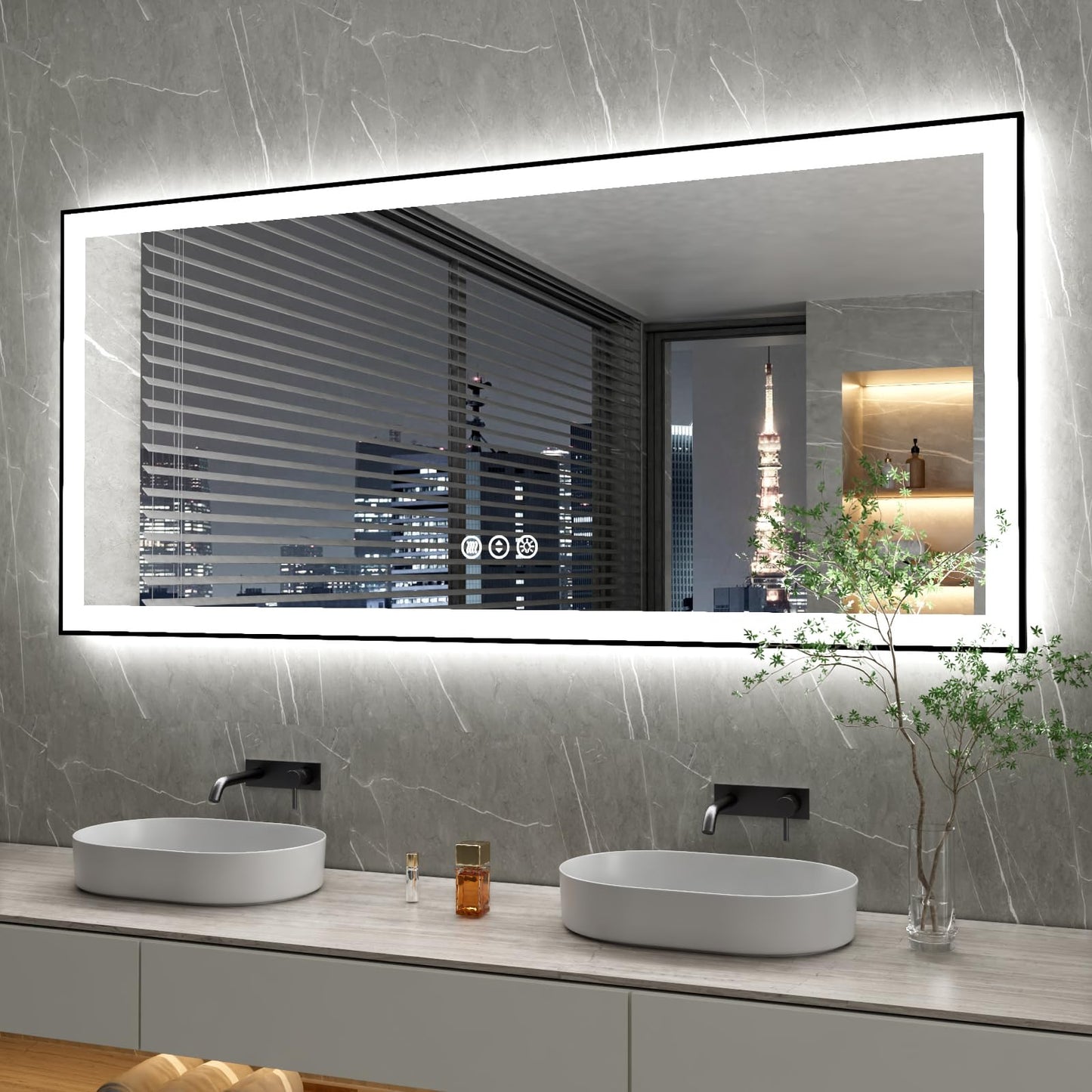 72x32 Gold LED Bathroom Mirror