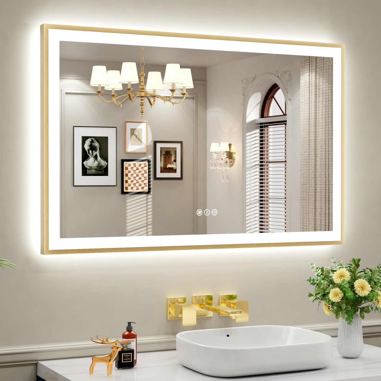 72x32 Gold LED Bathroom Mirror