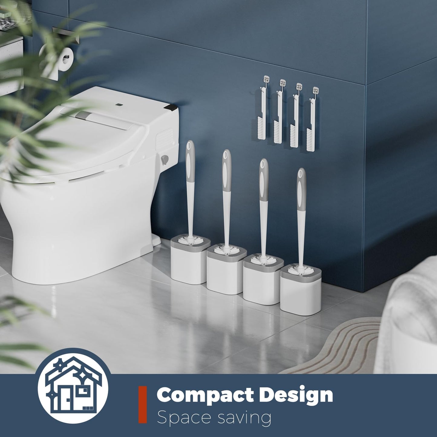 4-Pack Toilet Brush & Holder Set, White