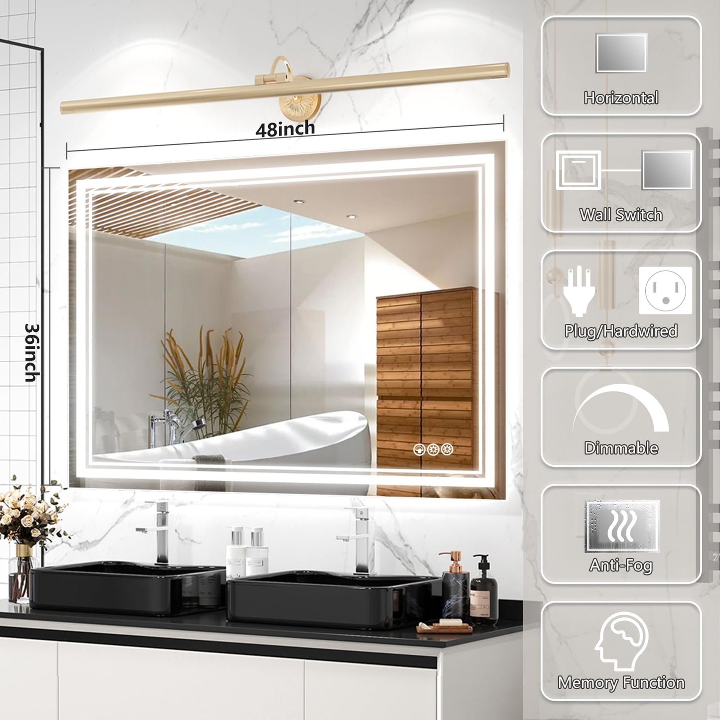 110x40" LED Bathroom Mirror