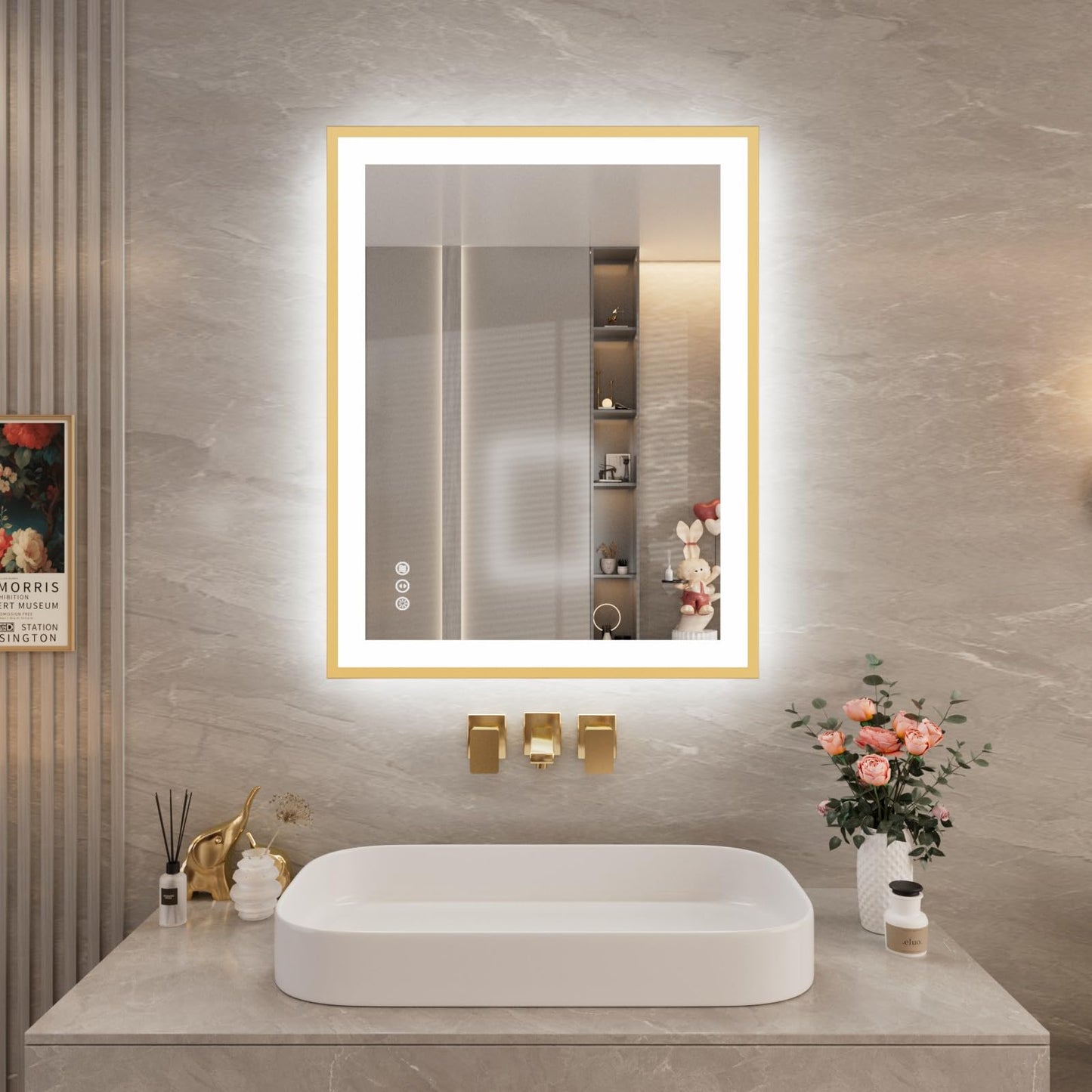 72x32 Gold LED Bathroom Mirror