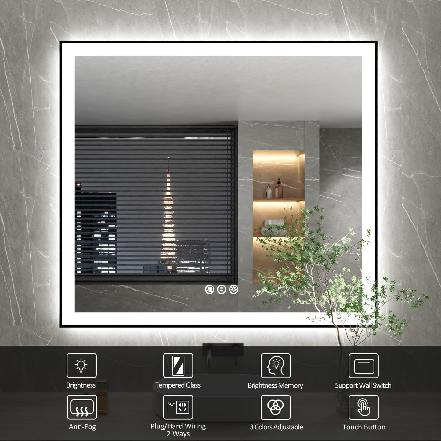 72x32 Gold LED Bathroom Mirror