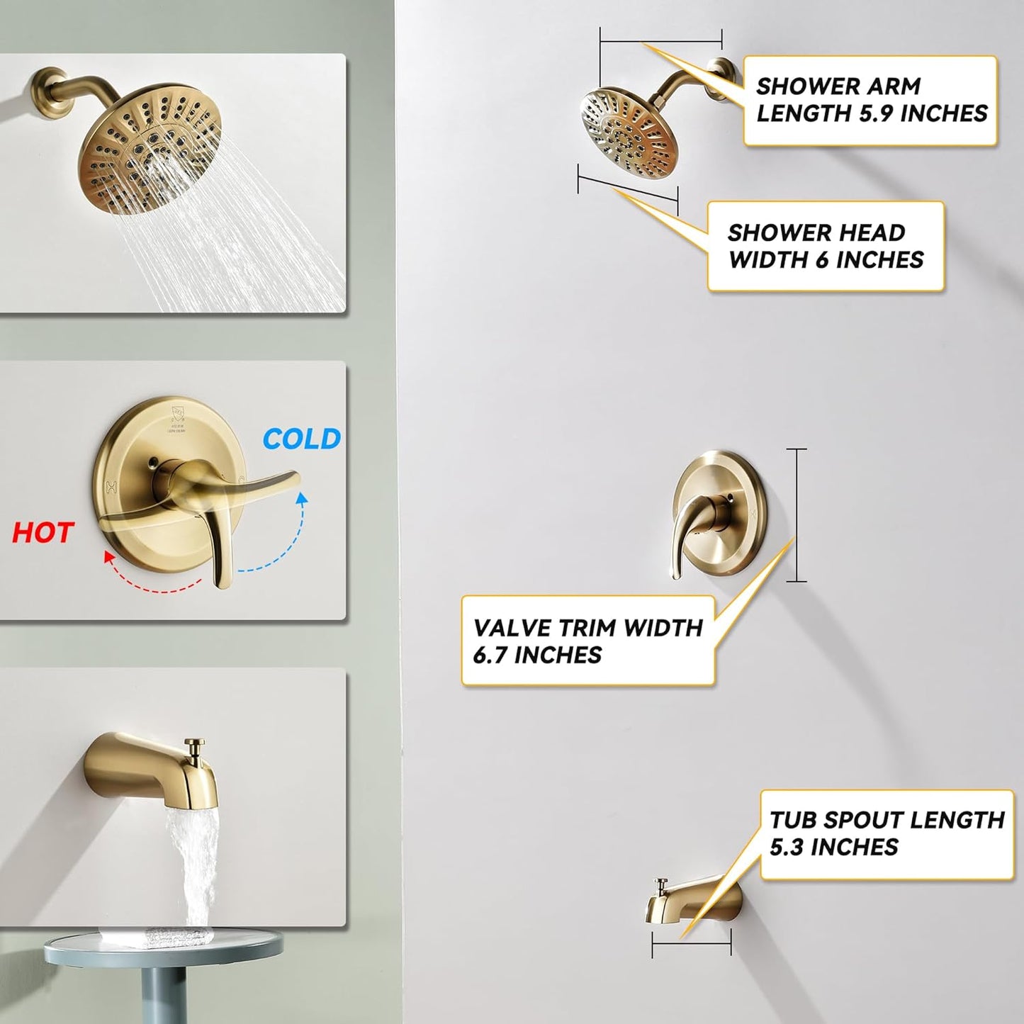 Shower Tub Faucet Set - Brushed Gold