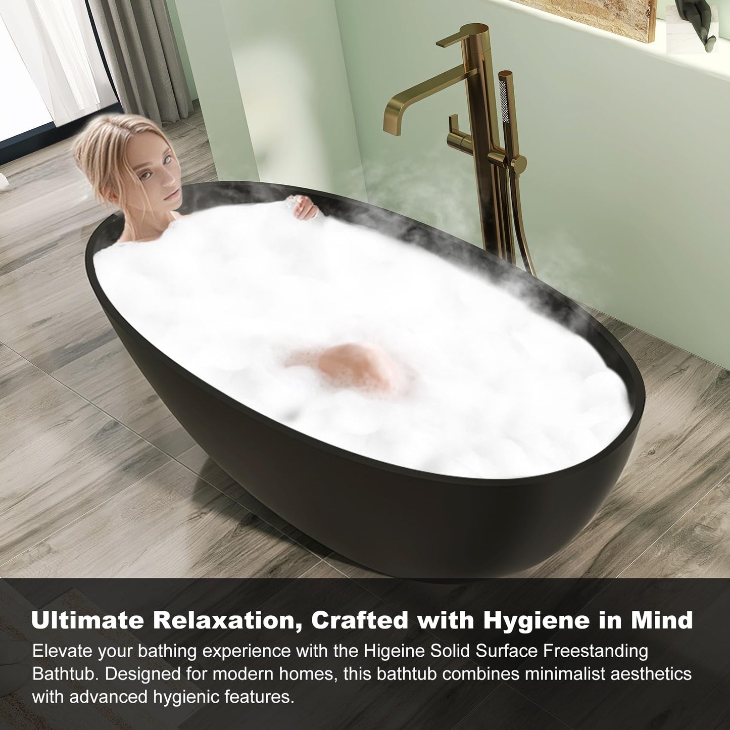 65" Solid Surface Tub - Cream