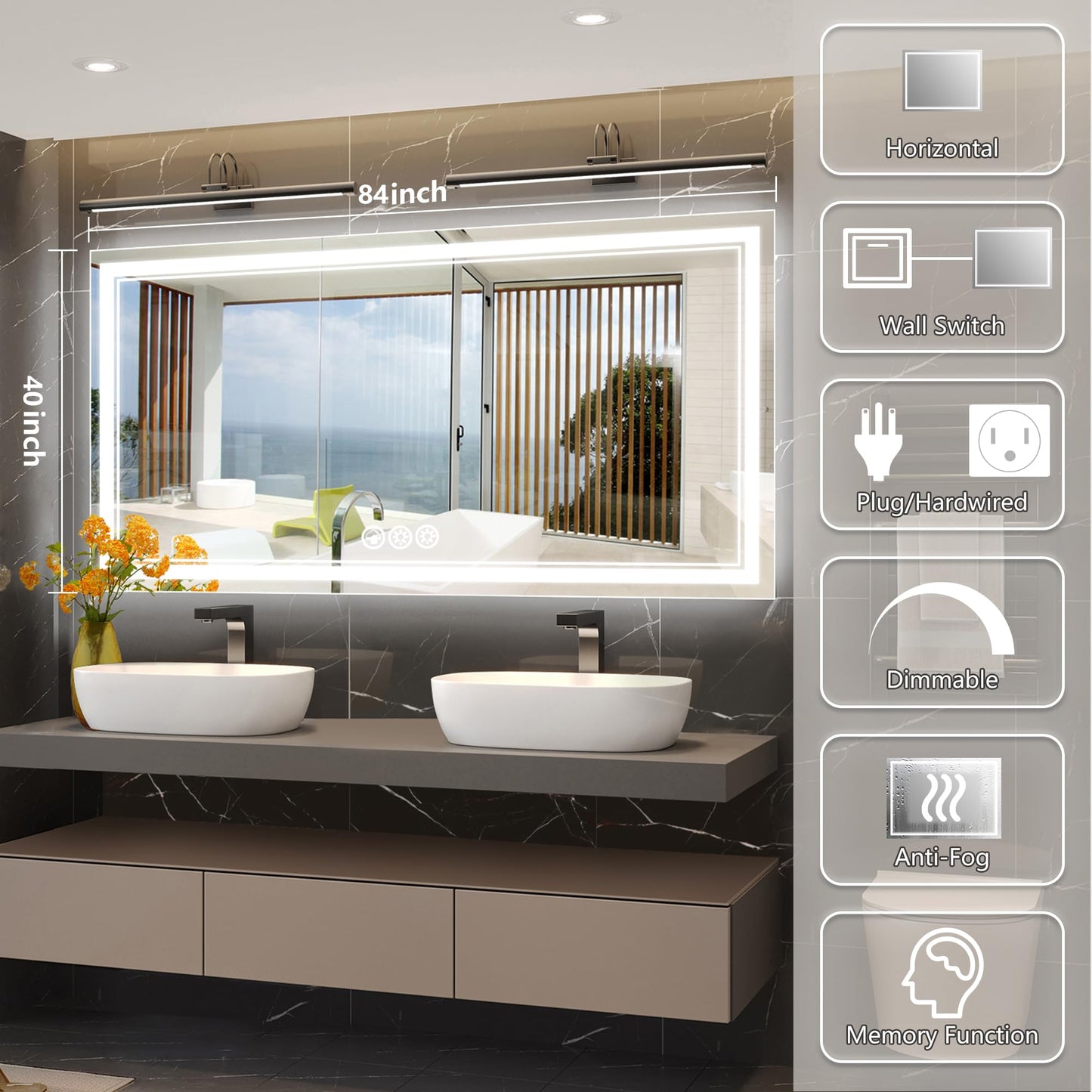 110x40" LED Bathroom Mirror