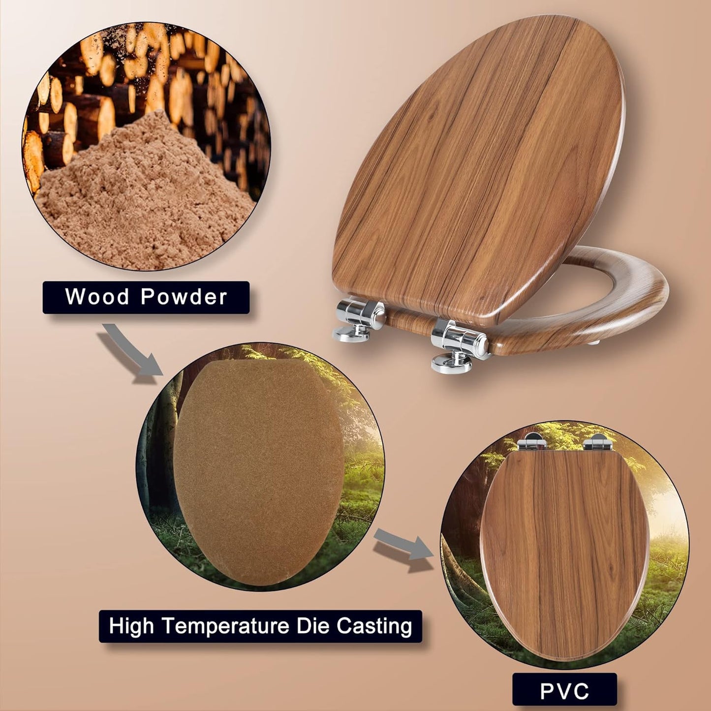 Angol Shiold Elongated Wood Toilet Seat