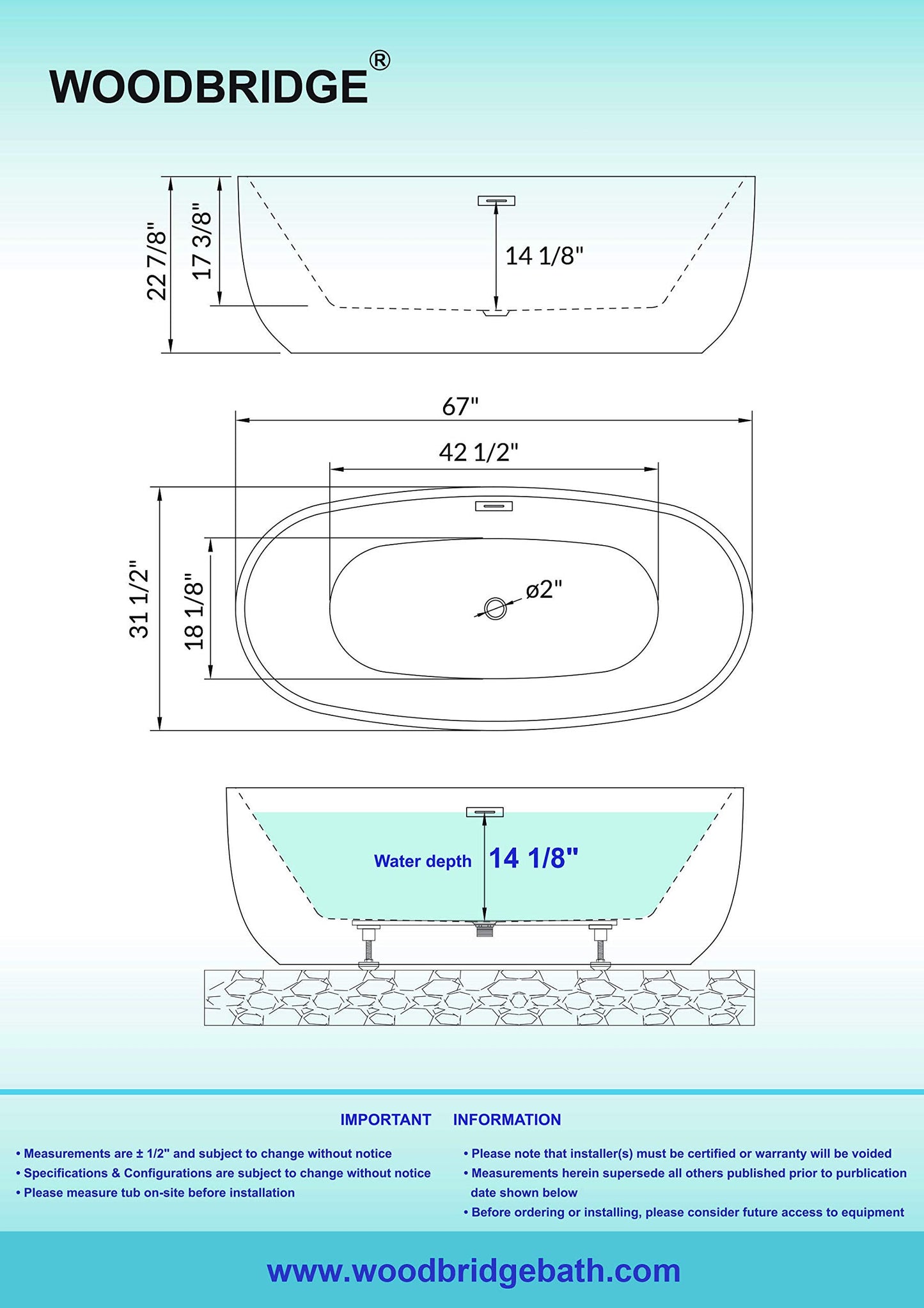 59" WOODBRIDGE Tub - White