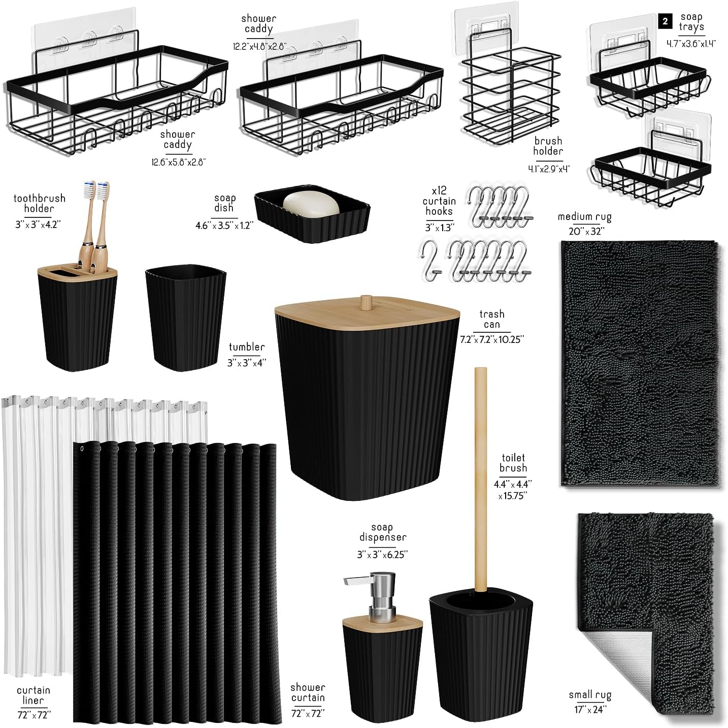 Bathroom Accessory Set – 27PC Black