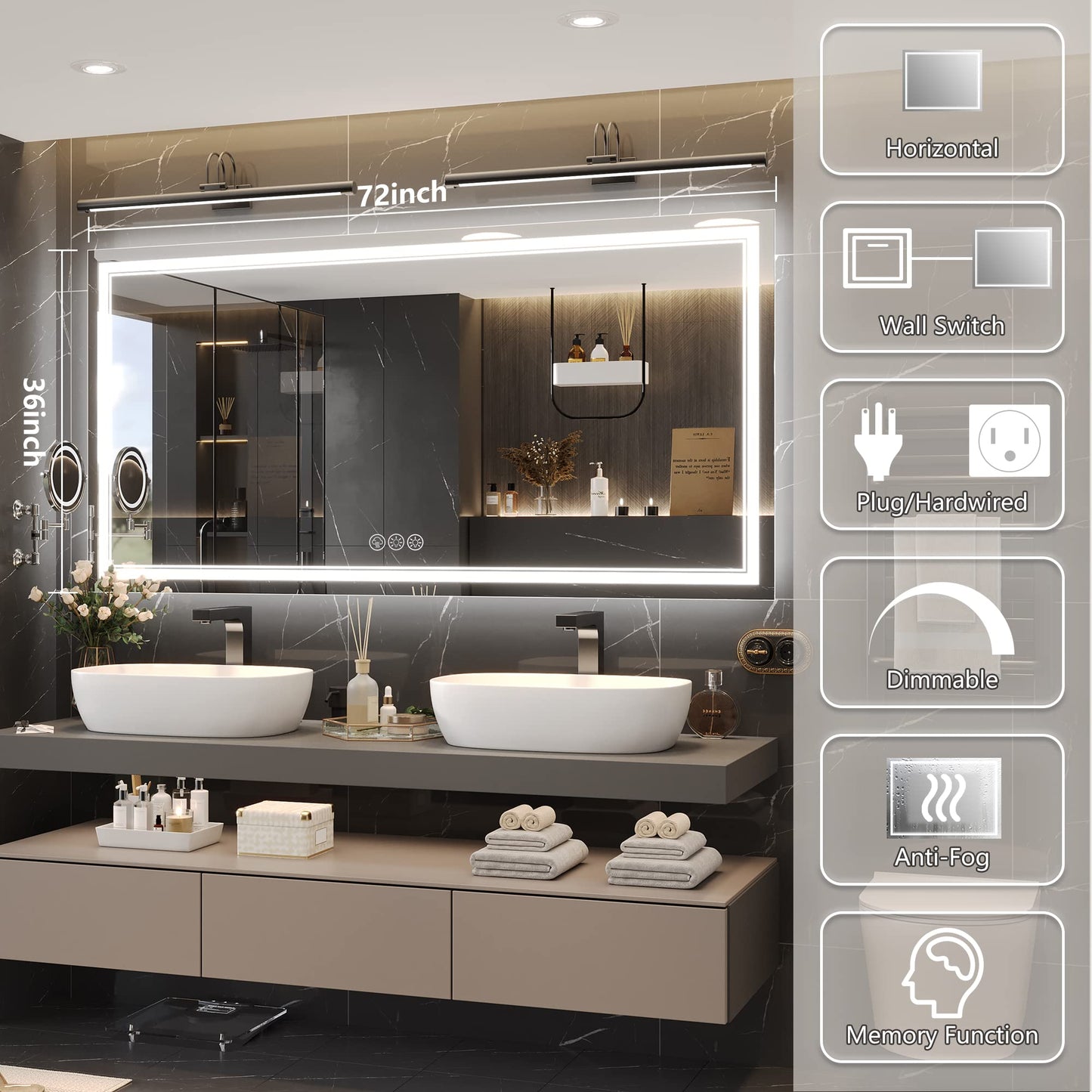 110x40" LED Bathroom Mirror