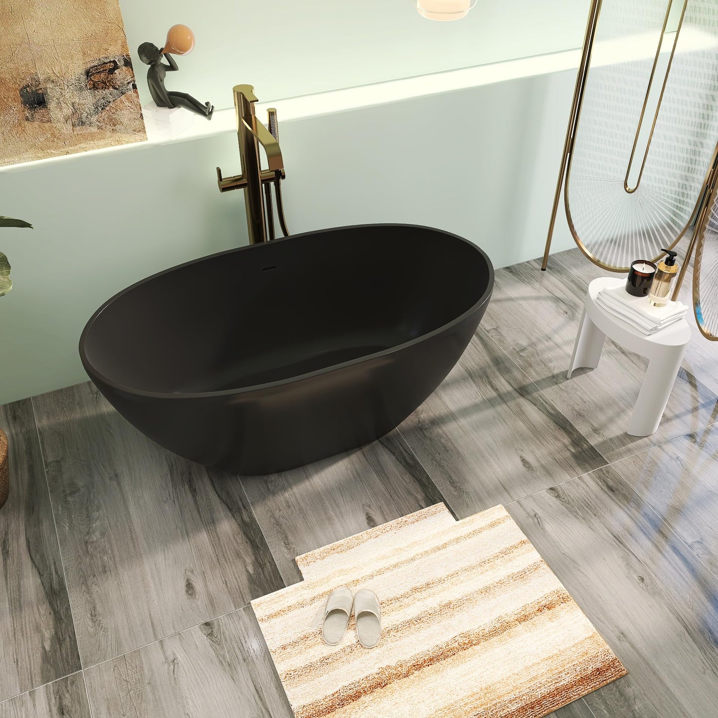 65" Solid Surface Tub - Cream