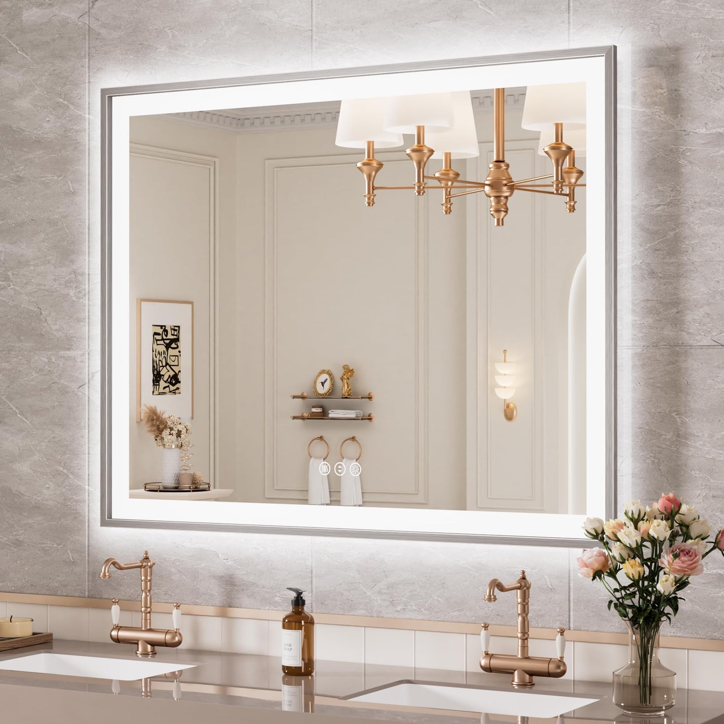 72x32 Gold LED Bathroom Mirror
