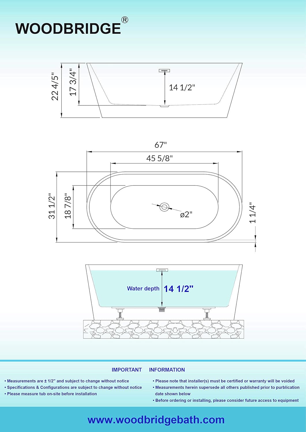 67" WOODBRIDGE Tub