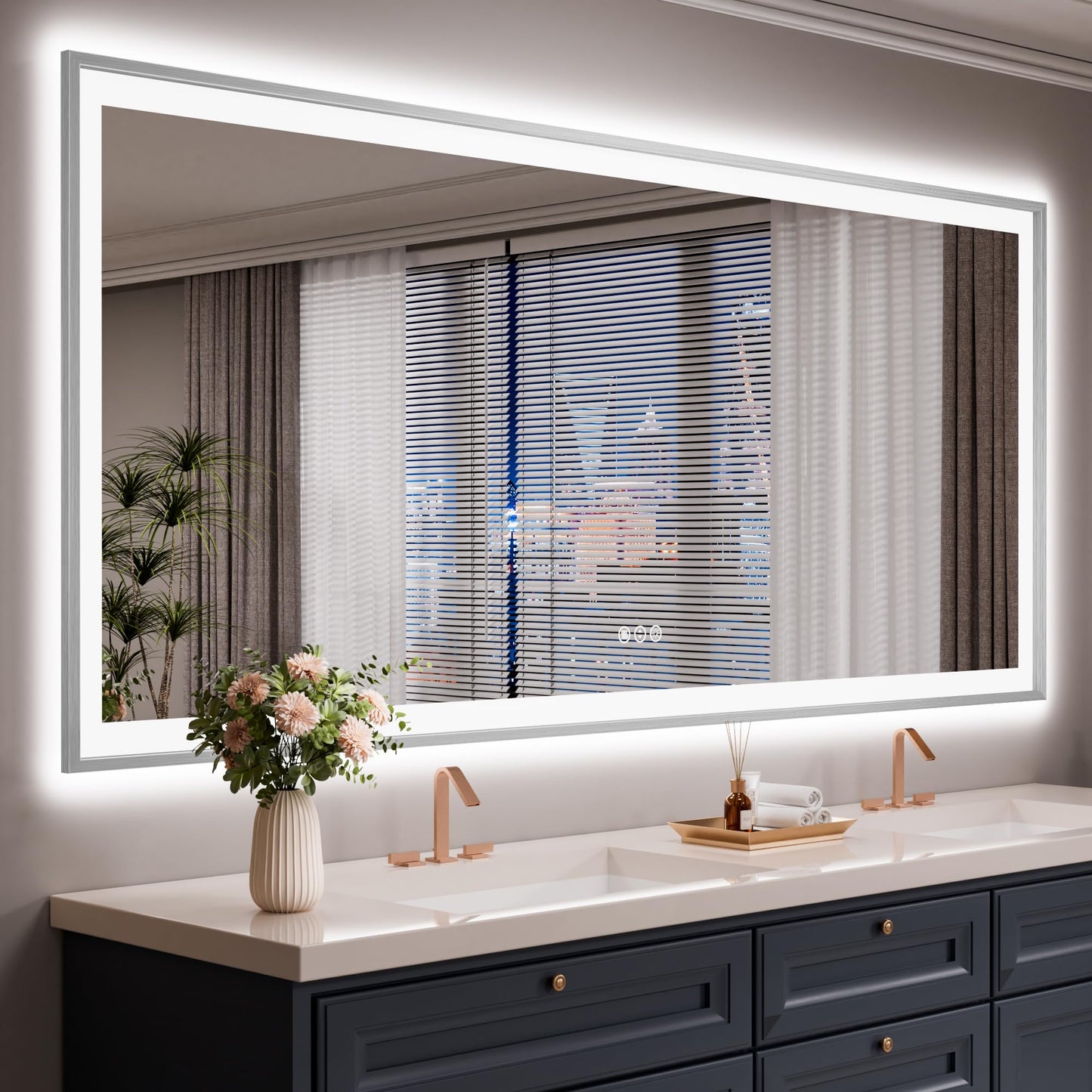 72x32 Gold LED Bathroom Mirror