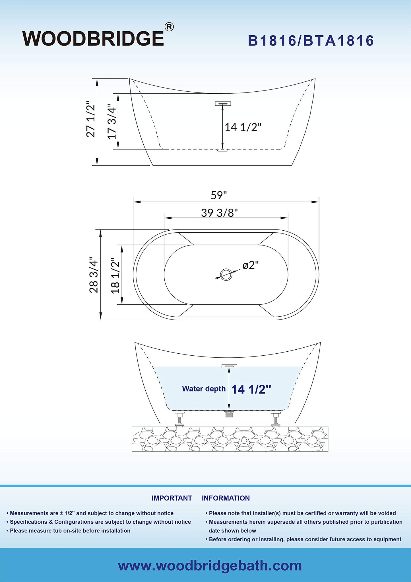 59" WOODBRIDGE Tub