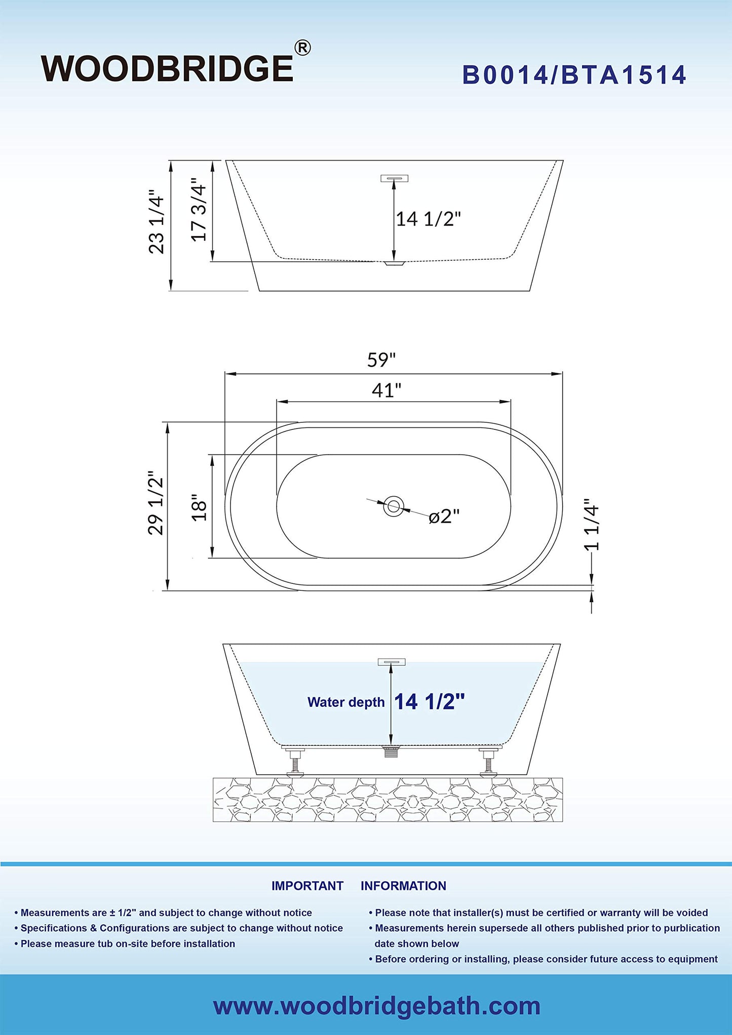 59" WOODBRIDGE Tub