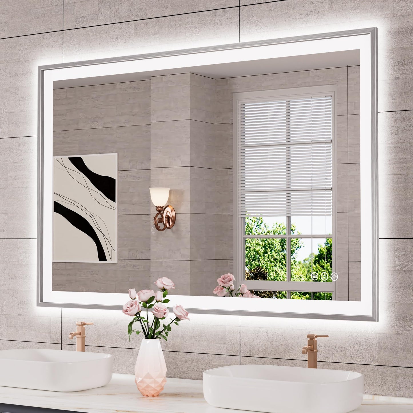 72x32 Gold LED Bathroom Mirror