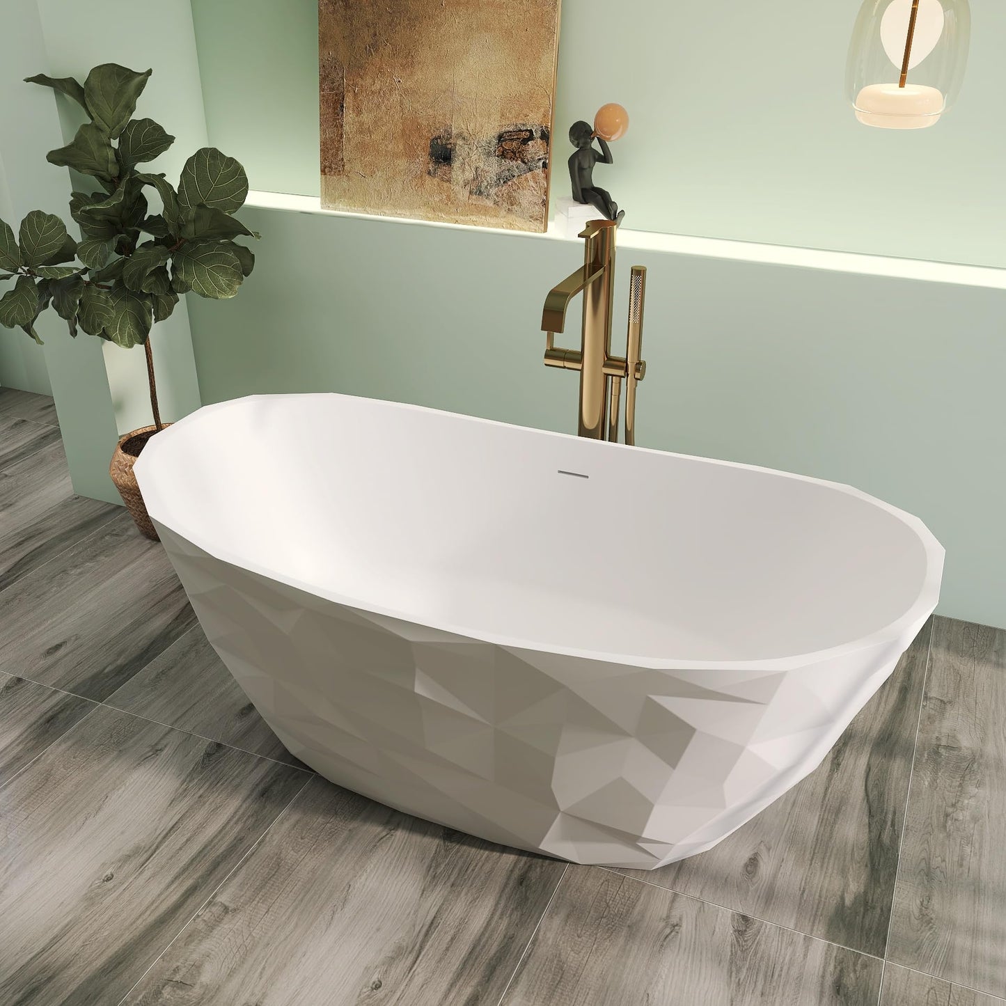 65" Solid Surface Tub - Cream