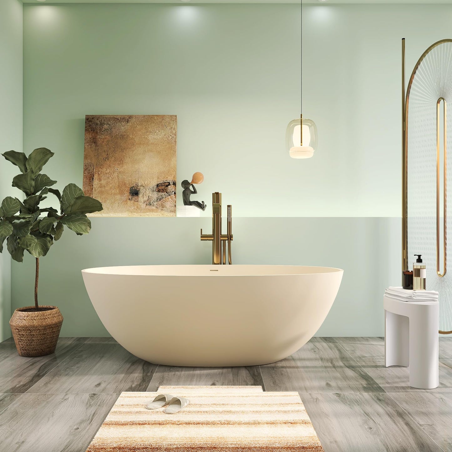 65" Solid Surface Tub - Cream