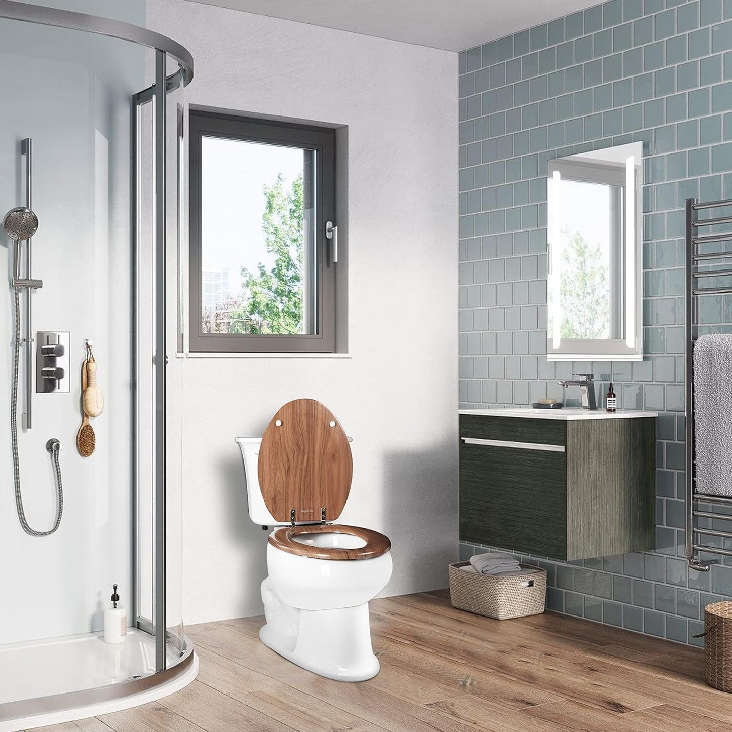 Angol Shiold Elongated Wood Toilet Seat