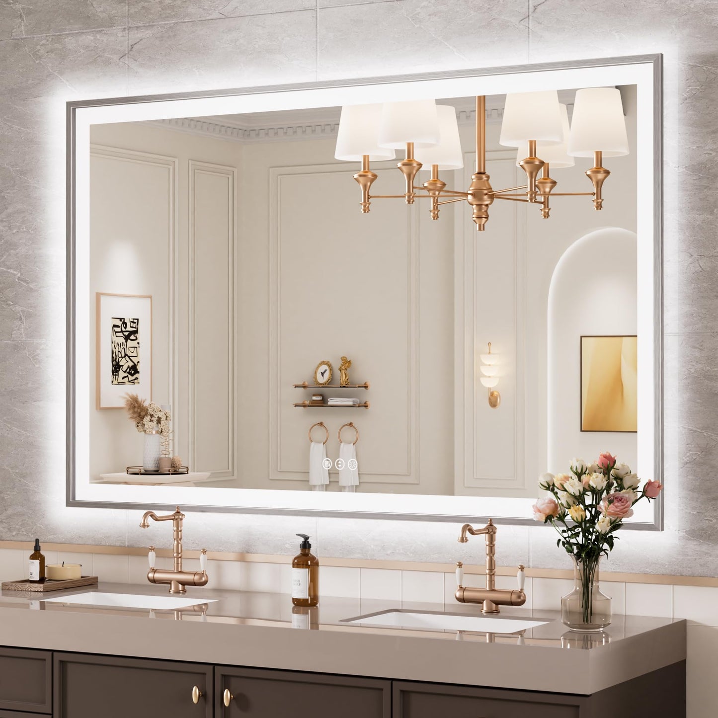 72x32 Gold LED Bathroom Mirror