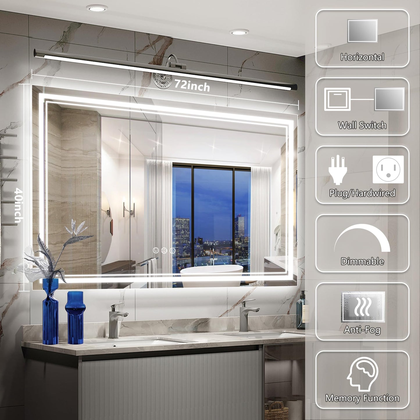 110x40" LED Bathroom Mirror